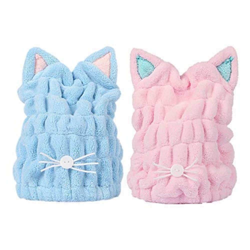 OrangeTag 2Pcs Ultra Absorbent Hair Quick Drying Towel Microfiber Hair Dry Wrap Turban Cute Kitty Ears Cap Bath Tool Hat for Women Girls OrangeTag 2Pcs Ultra Absorbent Hair Quick Drying Towel Microfiber Hair Dry Wrap Turban Cute Kitty Ears Cap Bath Tool Hat for Women Girls