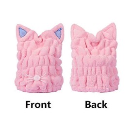 OrangeTag 2Pcs Ultra Absorbent Hair Quick Drying Towel Microfiber Hair Dry Wrap Turban Cute Kitty Ears Cap Bath Tool Hat for Women Girls OrangeTag 2Pcs Ultra Absorbent Hair Quick Drying Towel Microfiber Hair Dry Wrap Turban Cute Kitty Ears Cap Bath Tool Hat for Women Girls