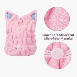 OrangeTag 2Pcs Ultra Absorbent Hair Quick Drying Towel Microfiber Hair Dry Wrap Turban Cute Kitty Ears Cap Bath Tool Hat for Women Girls OrangeTag 2Pcs Ultra Absorbent Hair Quick Drying Towel Microfiber Hair Dry Wrap Turban Cute Kitty Ears Cap Bath Tool Hat for Women Girls
