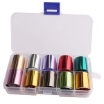 WOKOTO 10 Rolls Solid Color Nail Art Foil Stickers Tip Mirror Design Starry Sky Adhesive Nail Transfer Decals Manicure Decoration (0.98inchs*39.4inchs)