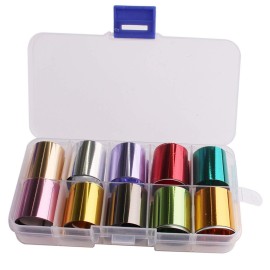 WOKOTO 10 Rolls Solid Color Nail Art Foil Stickers Tip Mirror Design Starry Sky Adhesive Nail Transfer Decals Manicure Decoration (0.98inchs*39.4inchs) WOKOTO 10 Rolls Solid Color Nail Art Foil Stickers Tip Mirror Design Starry Sky Adhesive Nail Transfer Decals Manicure Decoration (0.98inchs*39.4inchs)