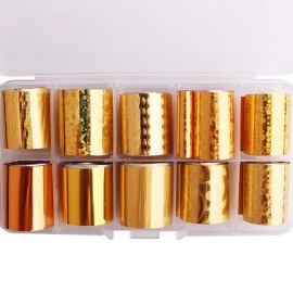 WOKOTO 10 Rolls Gold Foil Nail Art Transfer Stickers Tips Laser Adhesive Nail Wraps Decals Starry Sky Manicure Decoration (0.98inchs*39.4inchs) WOKOTO 10 Rolls Gold Foil Nail Art Transfer Stickers Tips Laser Adhesive Nail Wraps Decals Starry Sky Manicure Decoration (0.98inchs*39.4inchs)