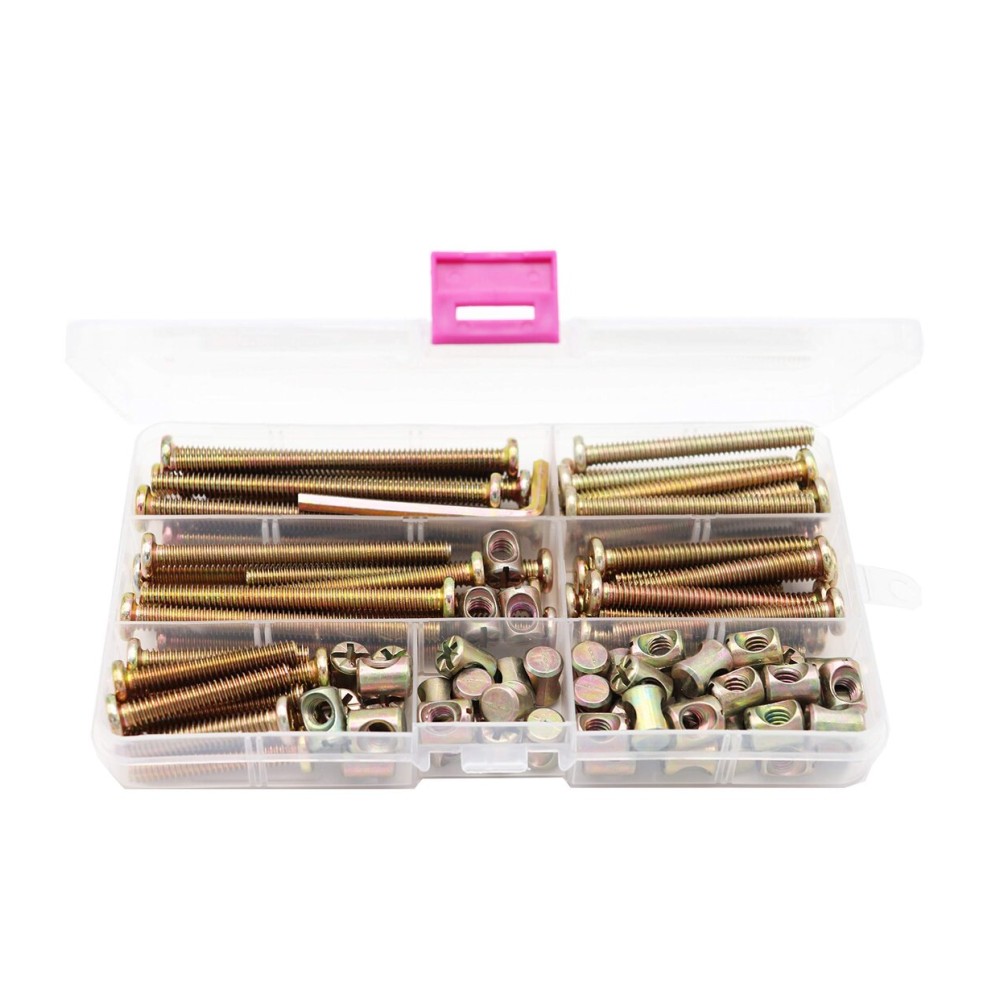 binifiMux Baby Bed Crib Screws Hardware Replacement Kit, 100pcs 1/4-20 Crib Hardware Screws Barrel Nuts Replacement Kit for Cot Chairs Furniture