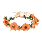 June Bloomy Rose Floral Crown Wreath Girls Flower Headband BOHO Garland Halo Headpiece (Daisy Orange)