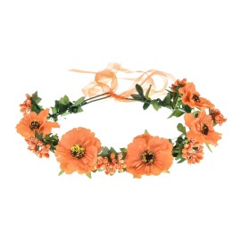 June Bloomy Rose Floral Crown Wreath Girls Flower Headband BOHO Garland Halo Headpiece (Daisy Orange)