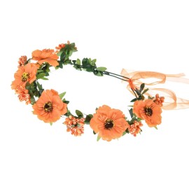 June Bloomy Rose Floral Crown Wreath Girls Flower Headband BOHO Garland Halo Headpiece (Daisy Orange)