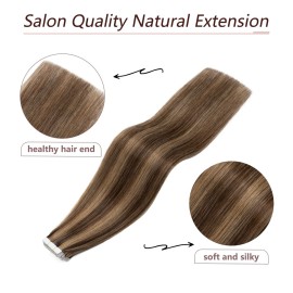 MY-LADY Tape In Hair Extensions Human Hair 24 Inch Medium Brown mix Dark Blonde 50g 20pcs Seamless Invisible Rooted Double Sided Tape In Remy Hair Extensions MY-LADY Tape In Hair Extensions Human Hair 24 Inch Medium Brown mix Dark Blonde 50g 20pcs Seamless Invisible Rooted Double Sided Tape In Remy Hair Extensions