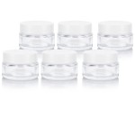 Clear Glass 0.50 oz / 15 ml Low Profile Thick Wall Balm Jars with White Smooth Foam Lined Lids (6 PACK)