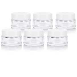 Clear Glass 0.50 oz / 15 ml Low Profile Thick Wall Balm Jars with White Smooth Foam Lined Lids (6 PACK)