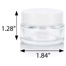 Clear Glass 0.50 oz / 15 ml Low Profile Thick Wall Balm Jars with White Smooth Foam Lined Lids (6 PACK)