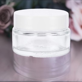Clear Glass 0.50 oz / 15 ml Low Profile Thick Wall Balm Jars with White Smooth Foam Lined Lids (6 PACK)