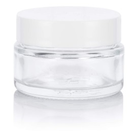 Clear Glass 0.50 oz / 15 ml Low Profile Thick Wall Balm Jars with White Smooth Foam Lined Lids (6 PACK)