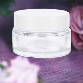 Clear Glass 0.50 oz / 15 ml Low Profile Thick Wall Balm Jars with White Smooth Foam Lined Lids (6 PACK)