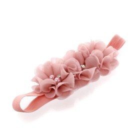 My Lello Baby Flower Headbands Fabric Beaded Trio Stretchy Elastic Pair (Dusty Rose/Maroon)