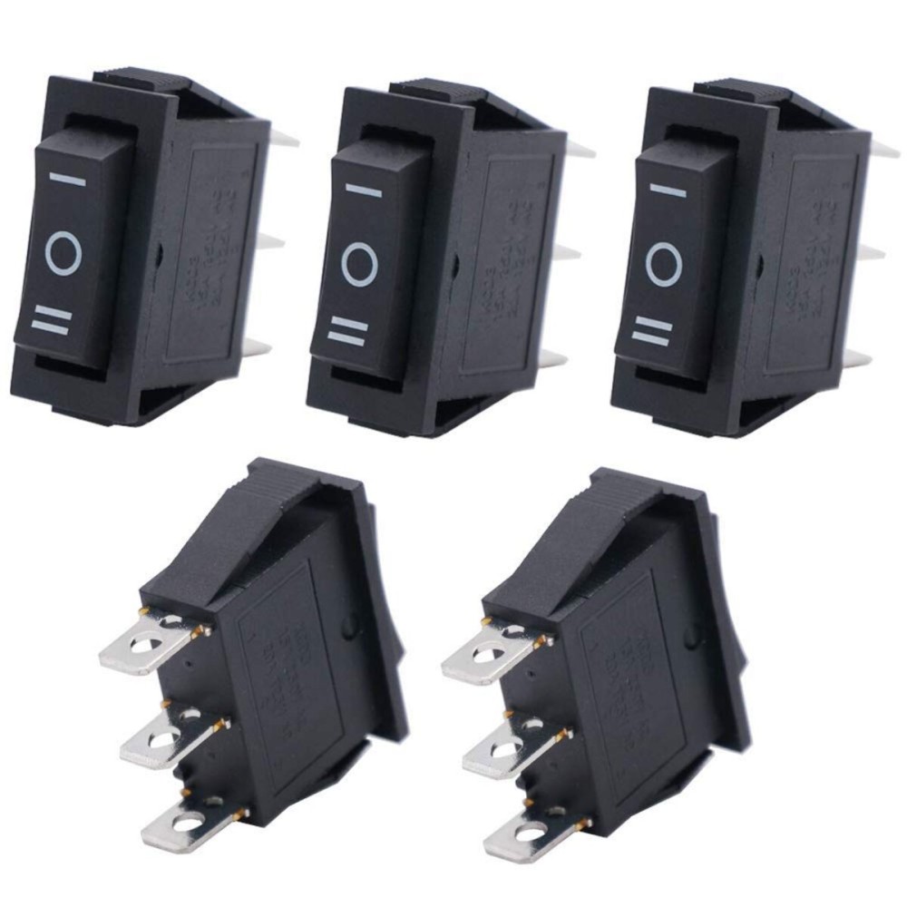 Twidec/5Pcs Rocker Switch 3 Pins 3 Position ON/Off/ON AC 6A/125V 10A/250V SPDT Car Boat Black Rocker Switch Toggle KCD3-103