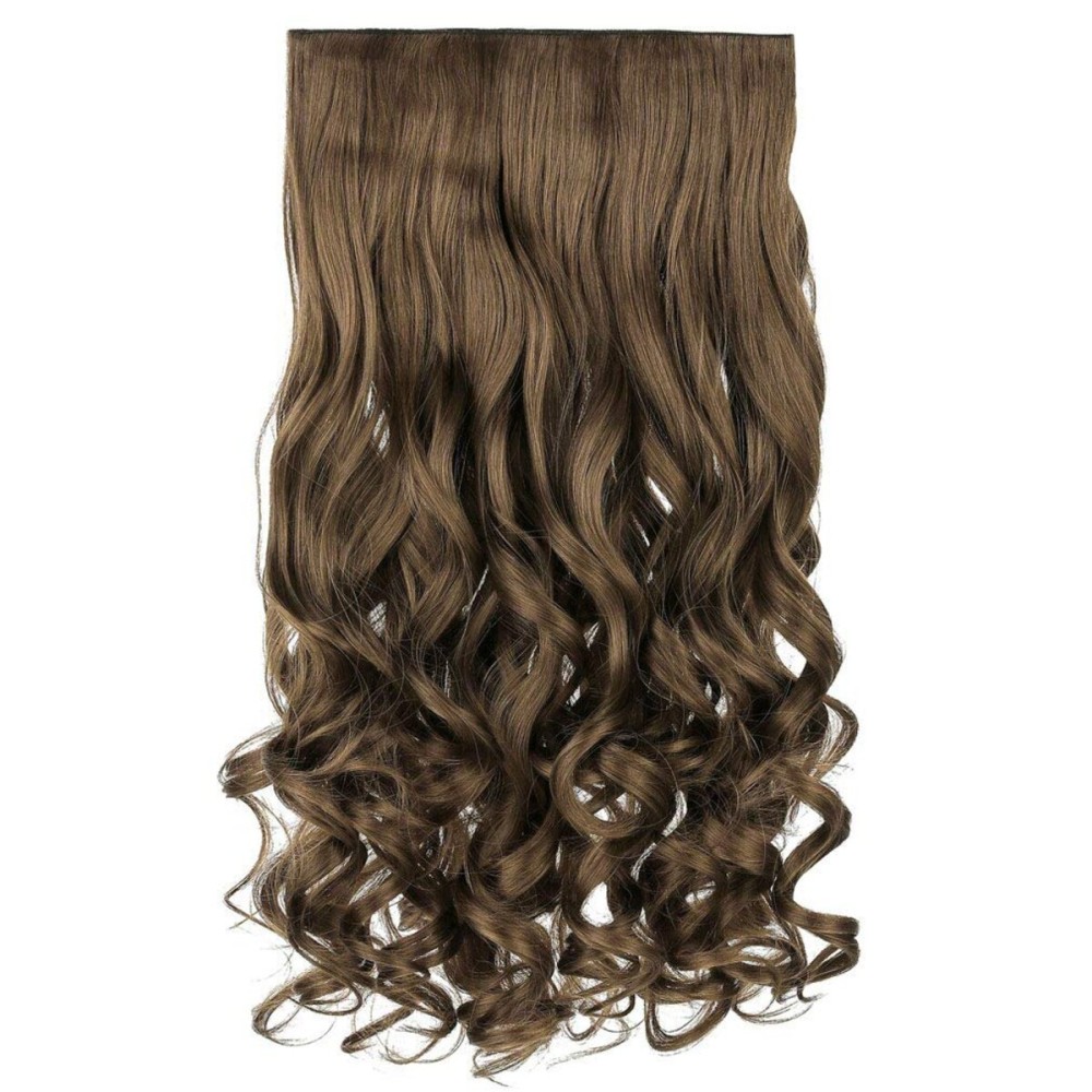 REECHO 20 1-pack 3/4 Full Head Curly Wave Clips in on Synthetic Hair Extensions HE008 Hair pieces for Women 5 Clips 4.5 Oz Per Piece - Ash Light Brown