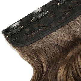 REECHO 20 1-pack 3/4 Full Head Curly Wave Clips in on Synthetic Hair Extensions HE008 Hair pieces for Women 5 Clips 4.5 Oz Per Piece - Ash Light Brown