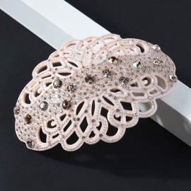 Large Victorian Styled Austrian Rhinestone Crystal Black or Ivory Hair Clip Barrette Ponytail Holder Hair Jewelry C7841 (Ivory)