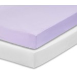 Everyday Kids 2-Pack Fitted Crib Sheets, 100% Soft Breathable Microfiber Baby Sheet, Fits Standard Size Crib Mattress 28in x 52in, White Nursery Sheet and Lavender Nursery Sheet