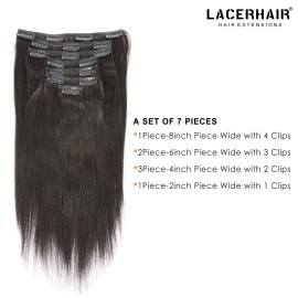 Lacer Light Yaki Straight Clip in Hair Extensions, Natural Black Color Remy Human Hair Clip in Extensions for Black Women Relaxed Hair 120G 7Pieces 12 inch