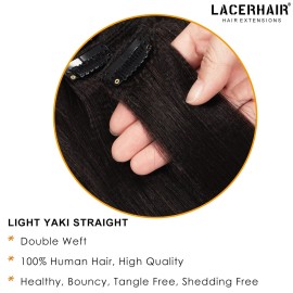 Lacer Light Yaki Straight Clip in Hair Extensions, Natural Black Color Remy Human Hair Clip in Extensions for Black Women Relaxed Hair 120G 7Pieces 12 inch