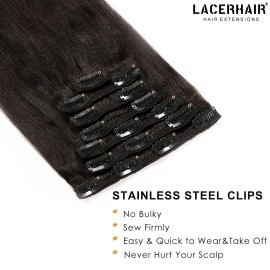 Lacer Light Yaki Straight Clip in Hair Extensions, Natural Black Color Remy Human Hair Clip in Extensions for Black Women Relaxed Hair 120G 7Pieces 12 inch