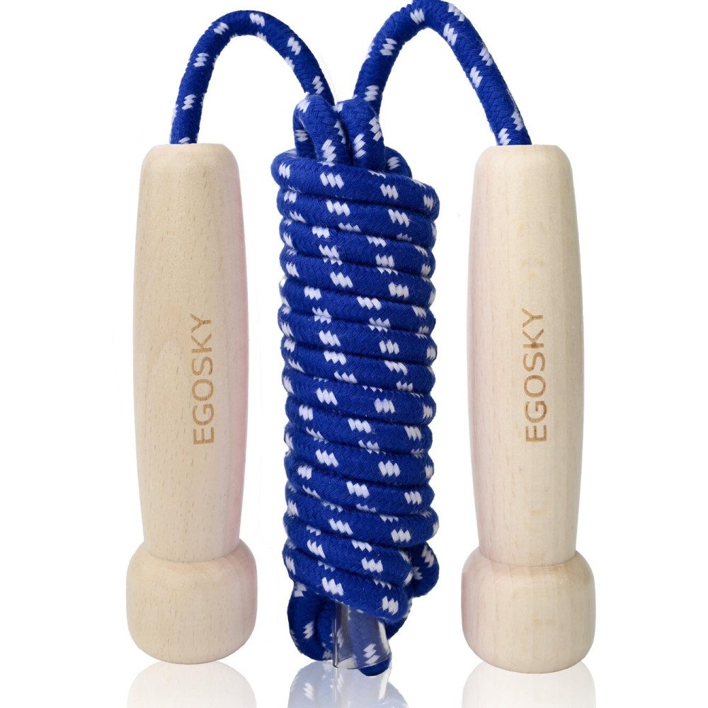 Jump Rope for Women Men Kids, EGOSKY Adjustable Wooden Handle Skipping Rope for Adult Boys Girls Fitness Exercise Outdoor Activity (Blue)