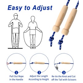 Jump Rope for Women Men Kids, EGOSKY Adjustable Wooden Handle Skipping Rope for Adult Boys Girls Fitness Exercise Outdoor Activity (Blue)