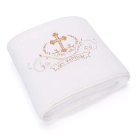 My Baptism Baby Christening Dedication White Blanket with Embroidered Cross Premium Soft Warm Cozy Coral Fleece Toddler, Infant or Newborn Receiving Blanket