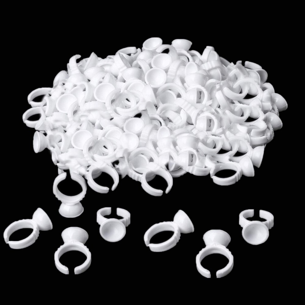 NXJ INFILILA Glue Rings, 300PCS Glue Rings for Eyelash Extensions, Disposable Holder for Eyelash Extension Supplies, Makeup Plastic Nail Art Tattoo Adhesive Pigment Holders