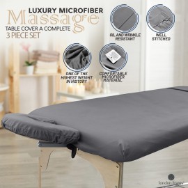 LONDON LINENS Soft Microfiber Massage Table Sheets Set 3 Piece Set - Includes Massage Table Cover, Massage Fitted Sheet, and Massage Face Rest Cover (Grey) LONDON LINENS Soft Microfiber Massage Table Sheets Set 3 Piece Set - Includes Massage Table Cover, Massage Fitted Sheet, and Massage Face Rest Cover (Grey)