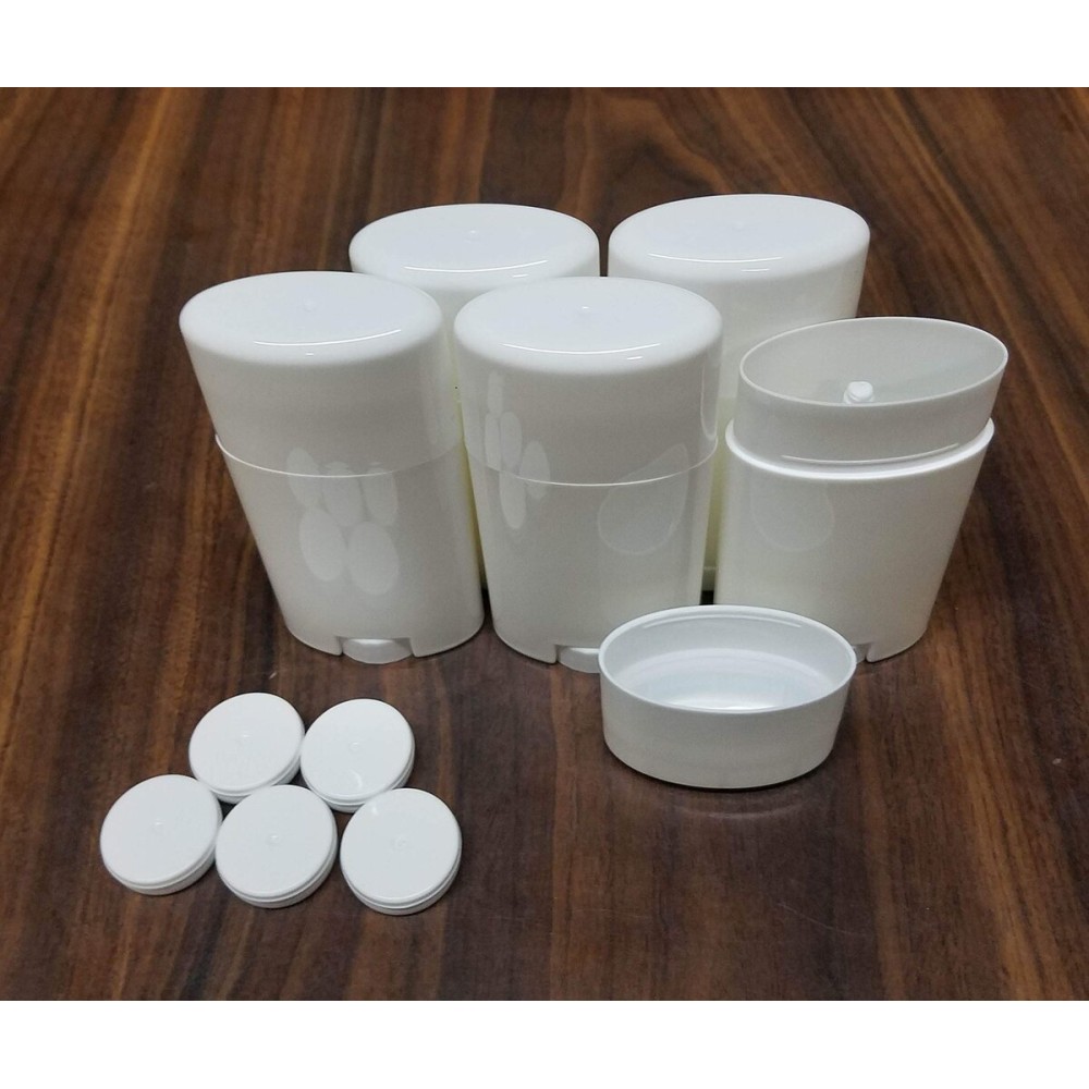 Empty Deodorant Containers - Twist-up, Recyclable, DIY Empty Deodorant OVAL Tubes, Bottom-fill 2.0 Oz (5-Pack, White)
