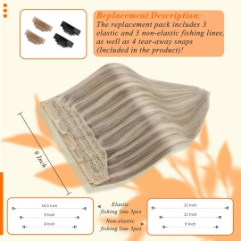 Fshine Invisible Wire Hair Extensions Human Hair Natural Hairpiece Ash Blonde Highlighted Bleach Blonde Fish Line Wire Human Hair Extensions Clip ins 18 Inch 80G