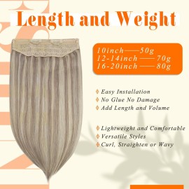 Fshine Invisible Wire Hair Extensions Human Hair Natural Hairpiece Ash Blonde Highlighted Bleach Blonde Fish Line Wire Human Hair Extensions Clip ins 18 Inch 80G