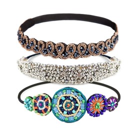 Womens Headbands/Hairbands, Rhinestone Beaded Elastic Headband for Women Hair Accessories, Handmade vintage headbands Fits for Most, 3 Styles (Grace)