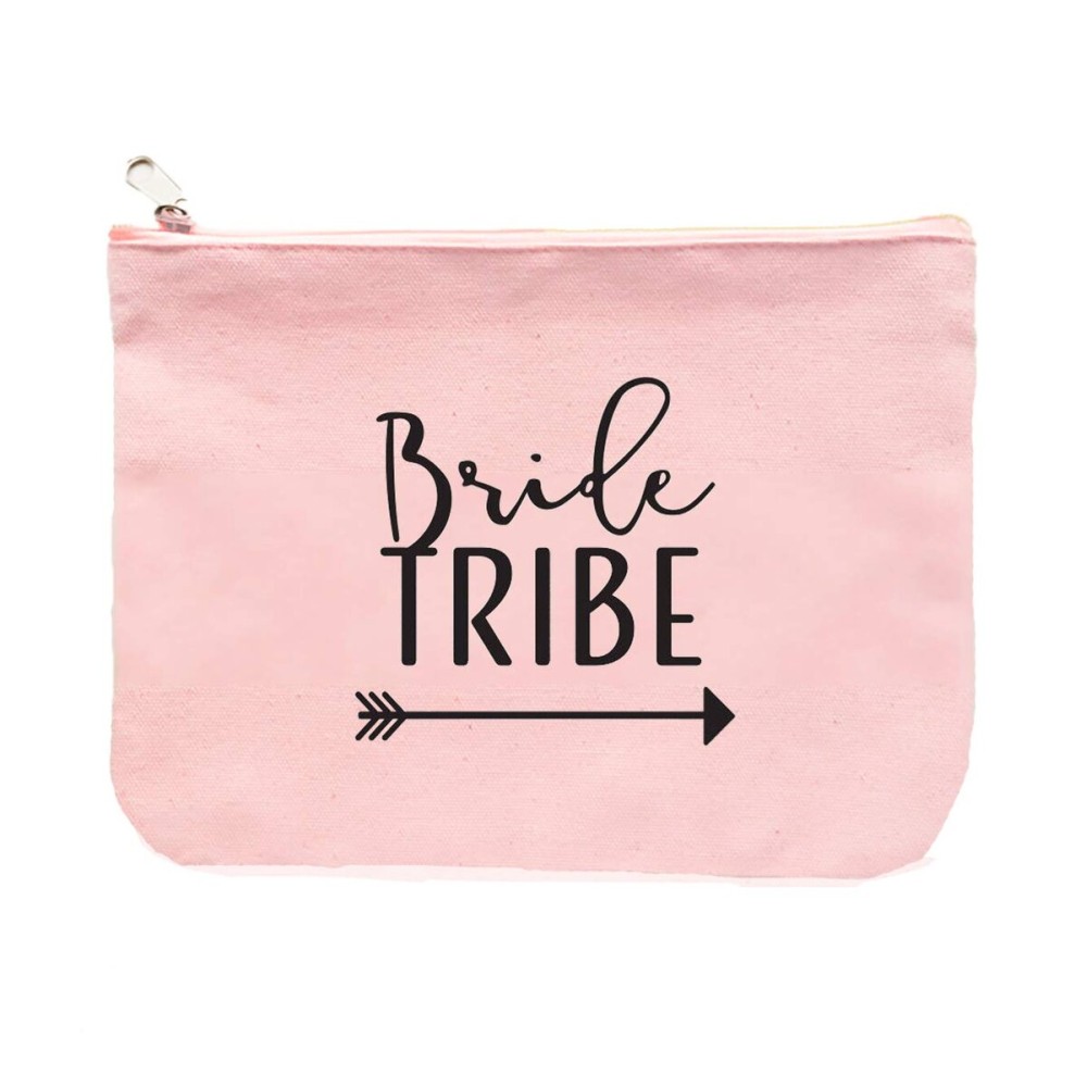 Heather & Willow 1 Piece | Rose Gold Bride Tribe Canvas Cosmetic Makeup Clutch Gifts Bag for Bridesmaid Proposal Box & Bridesmaids Bachelorette Party Favors