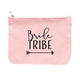 Heather & Willow 1 Piece | Rose Gold Bride Tribe Canvas Cosmetic Makeup Clutch Gifts Bag for Bridesmaid Proposal Box & Bridesmaids Bachelorette Party Favors