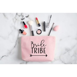 Heather & Willow 1 Piece | Rose Gold Bride Tribe Canvas Cosmetic Makeup Clutch Gifts Bag for Bridesmaid Proposal Box & Bridesmaids Bachelorette Party Favors