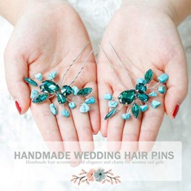 Aukmla Turquoise Bride Wedding Hair Pins Green Crystal Bridal Headpiece Hair Accessories for Women and Girls Aukmla Turquoise Bride Wedding Hair Pins Green Crystal Bridal Headpiece Hair Accessories for Women and Girls
