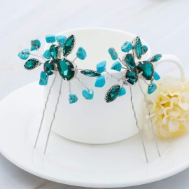 Aukmla Turquoise Bride Wedding Hair Pins Green Crystal Bridal Headpiece Hair Accessories for Women and Girls Aukmla Turquoise Bride Wedding Hair Pins Green Crystal Bridal Headpiece Hair Accessories for Women and Girls
