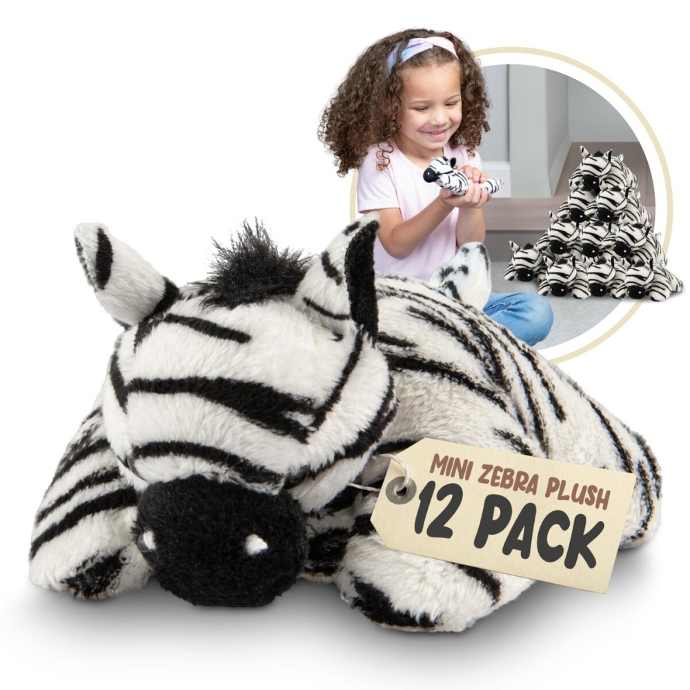 Forest & Twelfth Mini Zebra Plush Toys | 12 Pack Zebra Stuffed Animal Bulk | Stocking Stuffer for Girls & Boys, Animals Figures for Party Favors, Goody Bags, Classroom Treasure Box Prizes