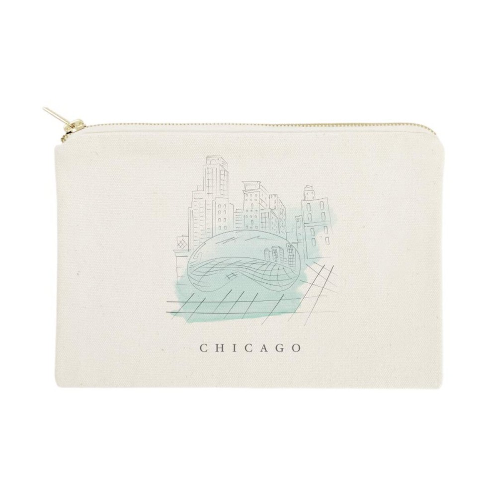 The Cotton & Canvas Co. Chicago Cityscape, Skyline, Souvenir Cosmetic Bag and Travel Make Up Pouch