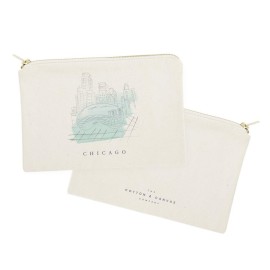 The Cotton & Canvas Co. Chicago Cityscape, Skyline, Souvenir Cosmetic Bag and Travel Make Up Pouch