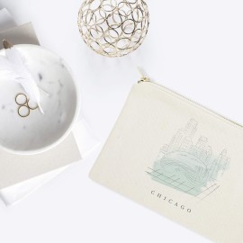 The Cotton & Canvas Co. Chicago Cityscape, Skyline, Souvenir Cosmetic Bag and Travel Make Up Pouch