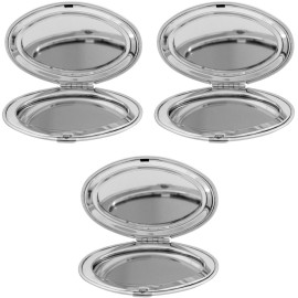 Stephanie Imports Set of 3 Double Sided Magnifying Compact Mirrors (Silver, Elongated Oval)
