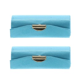 Turquoise Solid Satin Ladies Lipstick Case With Mirror Holder Set of 2
