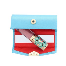 Turquoise Solid Satin Ladies Lipstick Case With Mirror Holder Set of 2