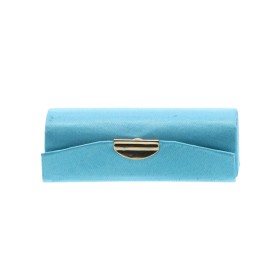 Turquoise Solid Satin Ladies Lipstick Case With Mirror Holder Set of 2