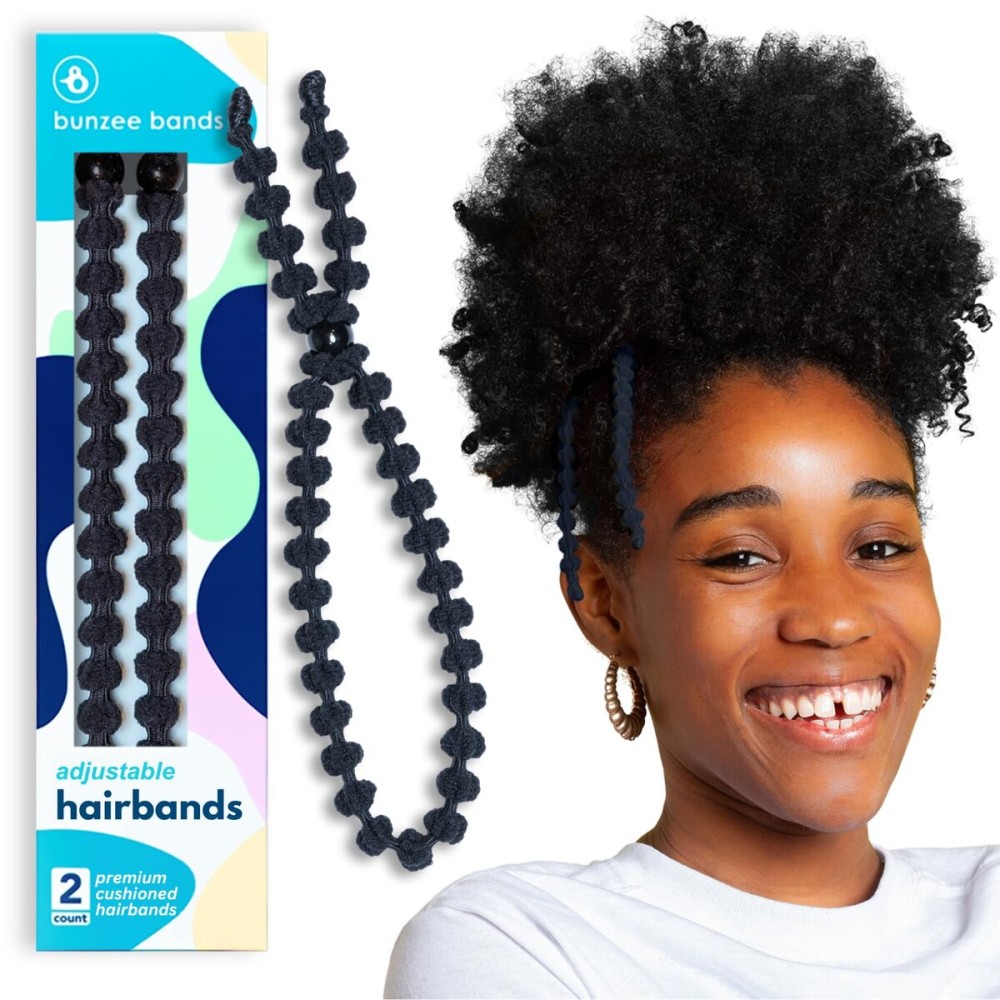 Bunzee Bands Large Hair Band for Thick, Curly, Natural Hair - Cushioned No Damage Hair Ties Ideal For Braids, Pineapple Hair - Afro Puff Ponytail Holder - Adjustable, Extra Stretchy (Black 2Pk) Bunzee Bands Large Hair Band for Thick, Curly, Natural Hair - Cushioned No Damage Hair Ties Ideal For Braids, Pineapple Hair - Afro Puff Ponytail Holder - Adjustable, Extra Stretchy (Black 2Pk)
