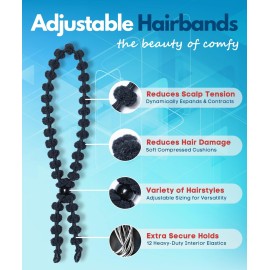 Bunzee Bands Large Hair Band for Thick, Curly, Natural Hair - Cushioned No Damage Hair Ties Ideal For Braids, Pineapple Hair - Afro Puff Ponytail Holder - Adjustable, Extra Stretchy (Black 2Pk) Bunzee Bands Large Hair Band for Thick, Curly, Natural Hair - Cushioned No Damage Hair Ties Ideal For Braids, Pineapple Hair - Afro Puff Ponytail Holder - Adjustable, Extra Stretchy (Black 2Pk)